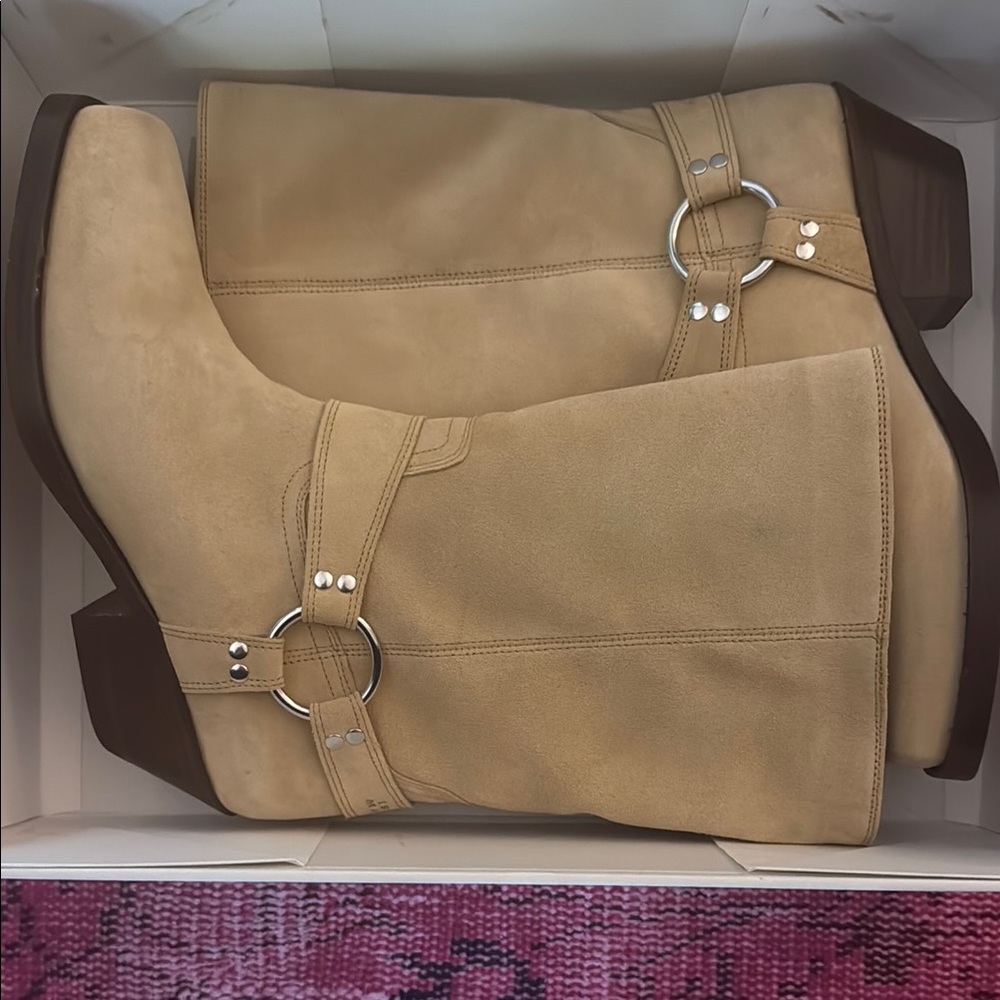 Isabel Marant Tan Suede Heeled Boots with Western Flair